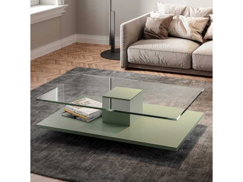 Table basse avec plateau en verre trempe et pied central -NOWWEN