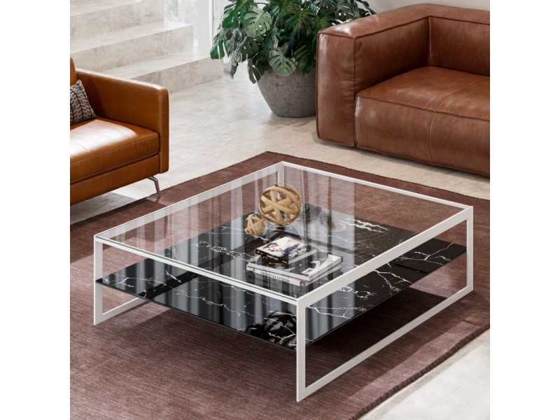 Table basse en acier laqué avec plateau en verre -BACH