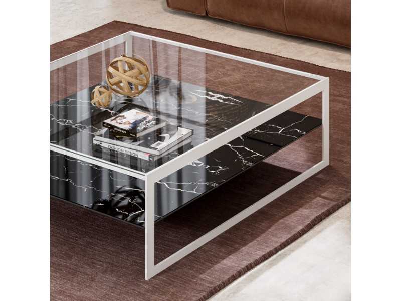 Coffee table in lacquered steel with glass top -BACH