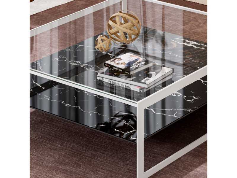 Coffee table in lacquered steel with glass top -BACH