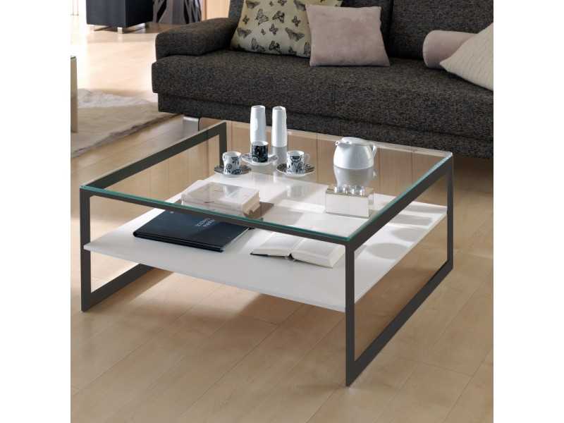 Coffee table in lacquered steel with glass top -BACH
