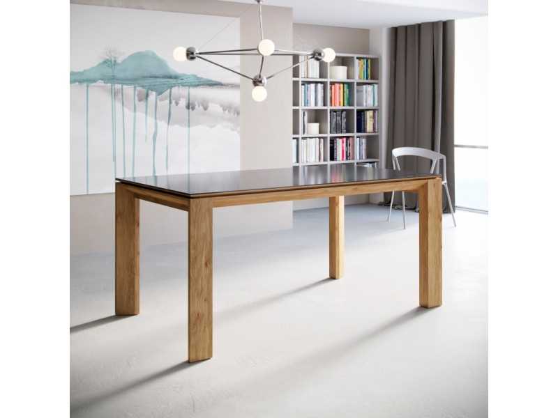 Extensible dining table with glass -MIRO