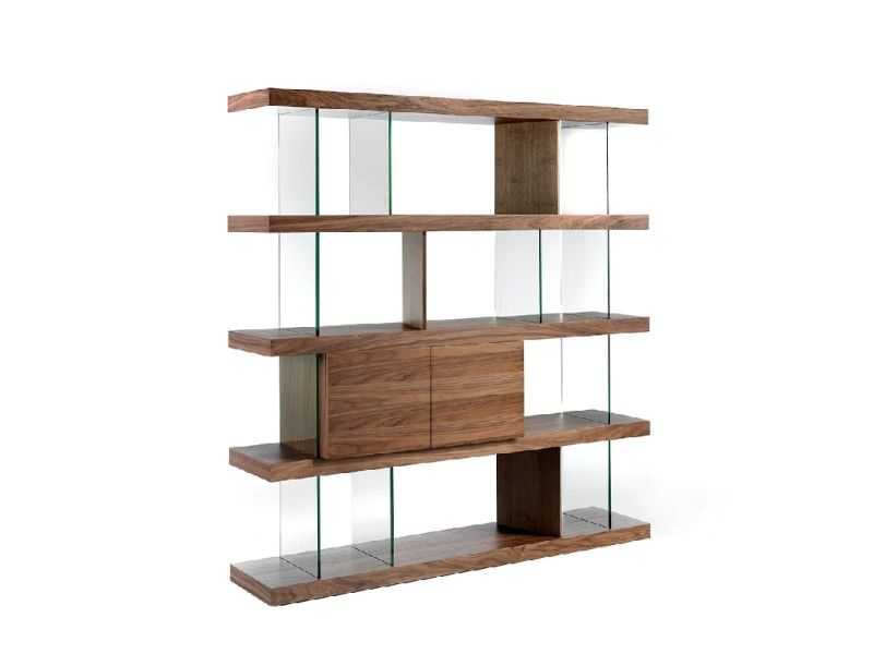Walnut and tempered glass bookcase - CHANTAL