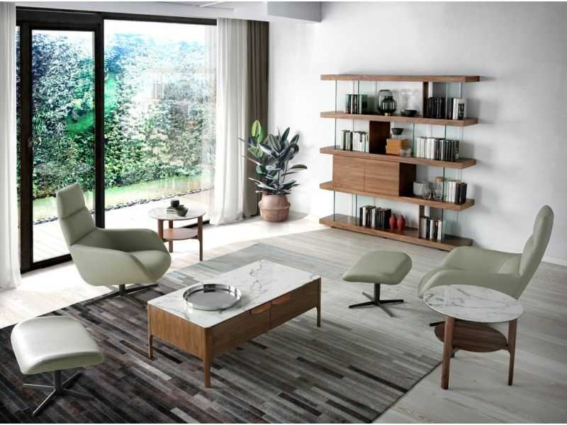 Walnut and tempered glass bookcase - CHANTAL