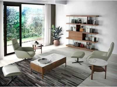 Walnut and tempered glass bookcase - CHANTAL Walnut and tempered glass bookcase - CHANTAL