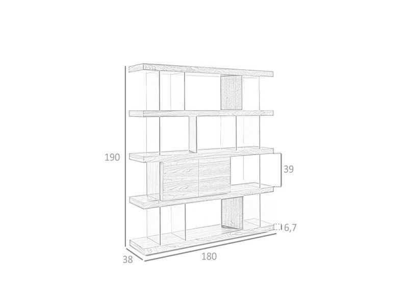 Walnut and tempered glass bookcase - CHANTAL