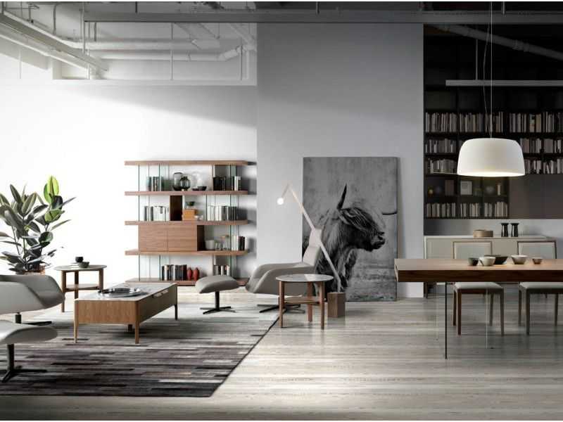 Walnut and tempered glass bookcase - CHANTAL
