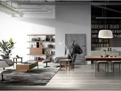 Walnut and tempered glass bookcase - CHANTAL Walnut and tempered glass bookcase - CHANTAL