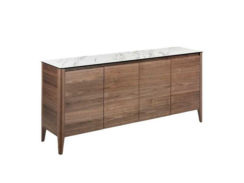 Buffet en noyer et plateau en marbre porcelaine - VALENTINO