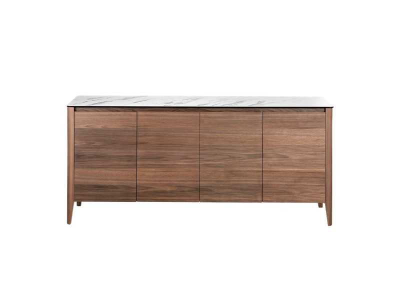 Buffet en noyer et plateau en marbre porcelaine - VALENTINO