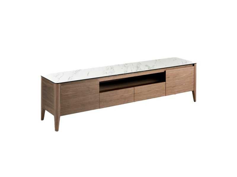 Mueble TV nogal y tapa de mármol porcelánico - VALENTINO