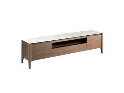 Mueble TV nogal y tapa de mármol porcelánico - VALENTINO