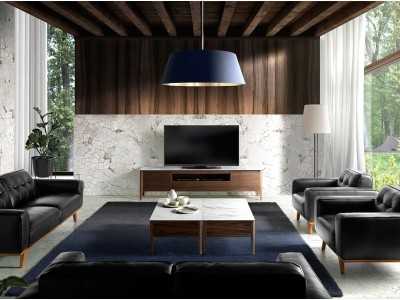 Meuble TV en noyer et plateau en marbre porcelaine - VALENTINO