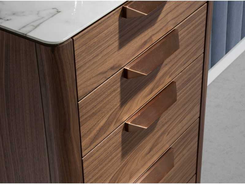 Chiffonnier en noyer avec plateau en verre imitation marbre porcelaine - DINA