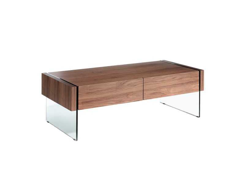 Coffee table in walnut wood and tempered glass - CORINTO