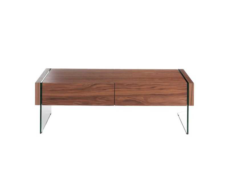 Coffee table in walnut wood and tempered glass - CORINTO