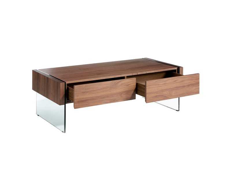 Coffee table in walnut wood and tempered glass - CORINTO