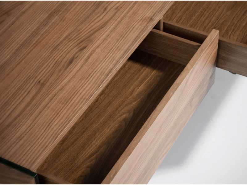 Coffee table in walnut wood and tempered glass - CORINTO