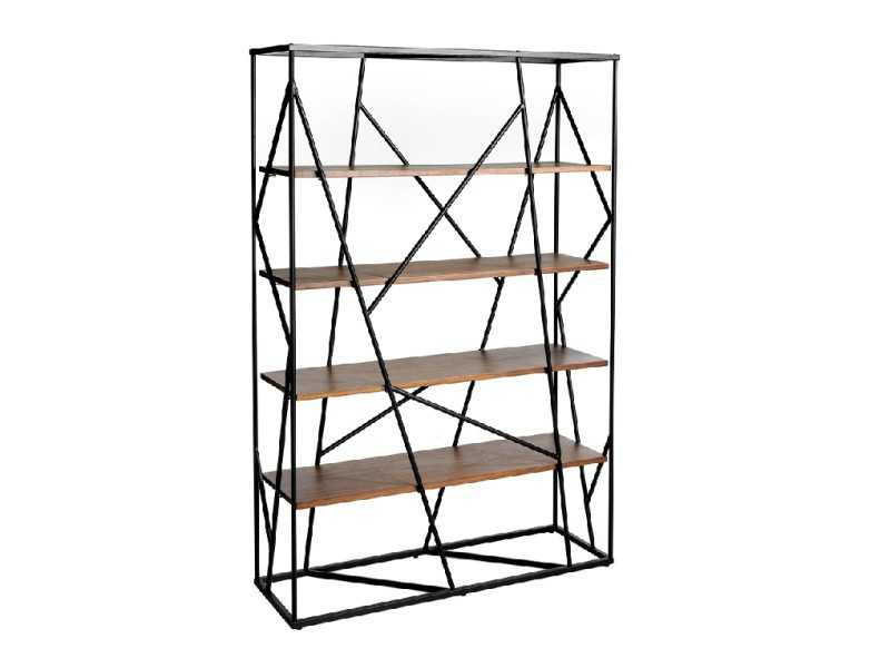 Bibliothèque en acier avec etagères en noyer - BEAU