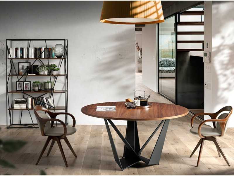 Bibliothèque en acier avec etagères en noyer - BEAU