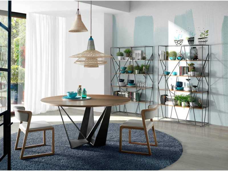 Bibliothèque en acier avec etagères en noyer - BEAU