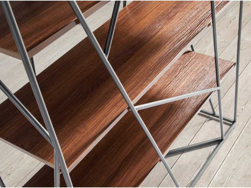 Steel bookcase with walnut shelves - BEAU