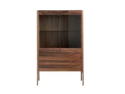 Walnut display case with porcelain marble-effect glass top - DINA