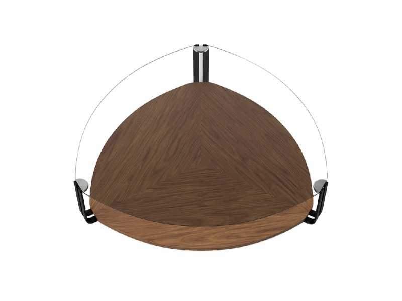 Triangular coffee table with tempered glass, walnut, and stainless steel - SIRMIONE
