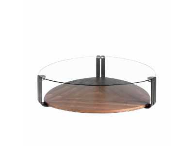 Table basse triangulaire en verre trempé, noyer et acier inoxydable - SIRMIONE