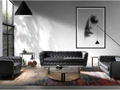 Triangular coffee table with tempered glass, walnut, and stainless steel - SIRMIONE Triangular coffee table with tempered glass, walnut, and stainless steel - SIRMIONE