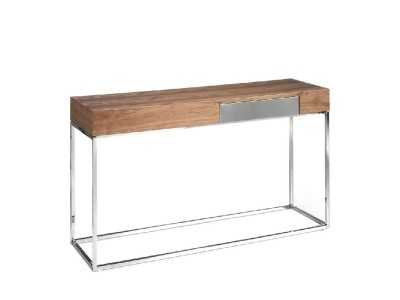 Walnut console with 1 drawer and stainless steel base - MOZART