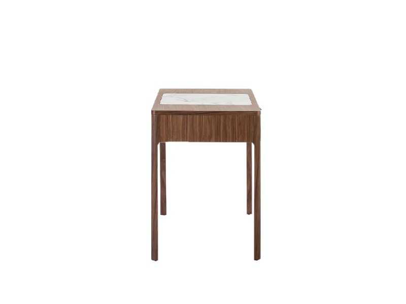 Walnut vanity/desk with porcelain marble-effect glass detail - DINA