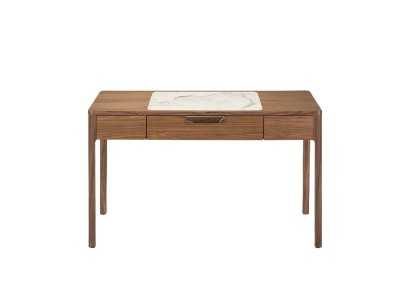 Walnut vanity/desk with porcelain marble-effect glass detail - DINA