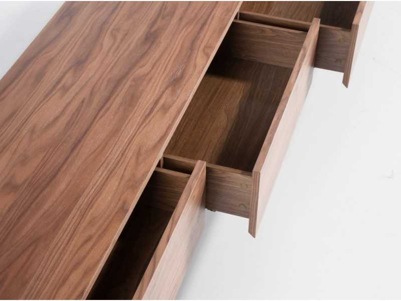 Walnut and tempered glass TV cabinet - MARCO