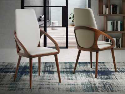 Silla de diseño tapizada de madera maciza color nogal - ABBEY Silla de diseño tapizada de madera maciza color nogal - ABBEY