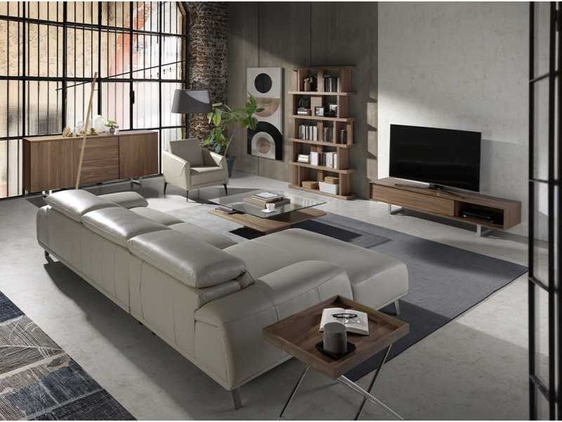 Sofá chaise longue izquierda tapizado en piel - PADUA
