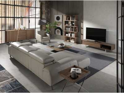 Sofá chaise longue izquierda tapizado en piel - PADUA