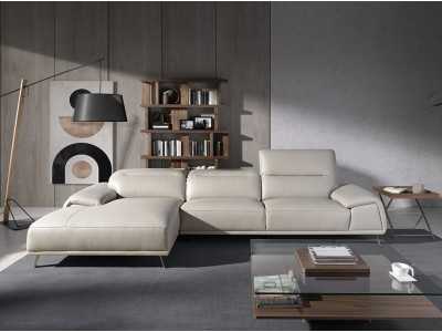 Sofá chaise longue izquierda tapizado en piel - PADUA