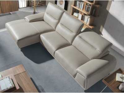 Sofá chaise longue izquierda tapizado en piel - PADUA