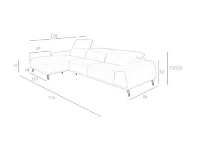 Sofá chaise longue izquierda tapizado en piel - PADUA