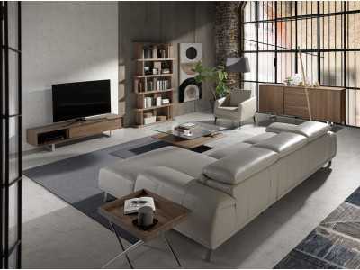 Chaise longue sofa, right side, upholstered in leather - PADUA