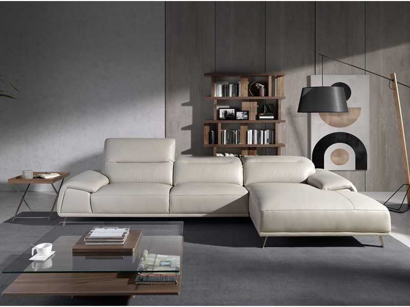 Chaise longue sofa, right side, upholstered in leather - PADUA
