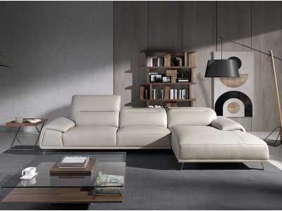 Chaise longue sofa, right side, upholstered in leather - PADUA