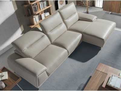 Chaise longue sofa, right side, upholstered in leather - PADUA