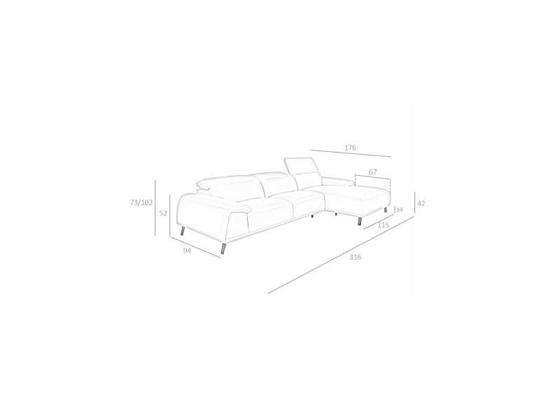 Sofá chaise longue derecha tapizado en piel genuina- PADUA D