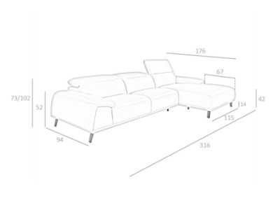 Chaise longue sofa, right side, upholstered in leather - PADUA