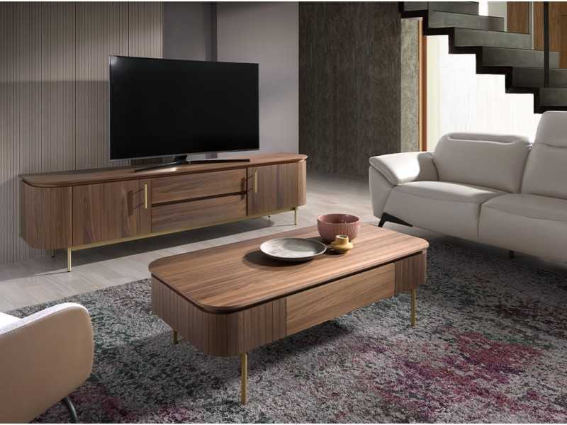 Table basse en noyer avec pieds en acier inoxydable - GIULIETTA