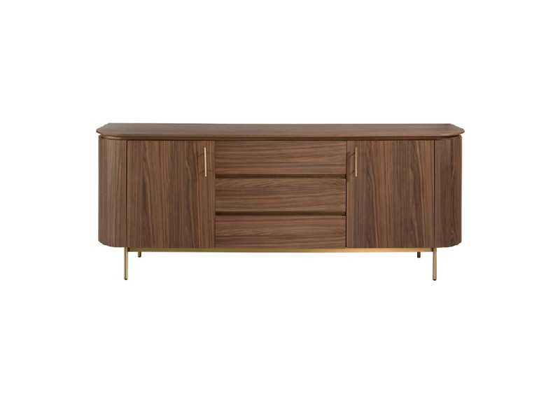 Aparador de diseño en nogal con base en acero inoxidable dorado - MANDRA