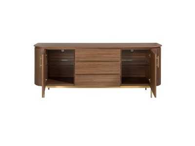 Designer walnut sideboard with gold stainless steel base - MANDRA