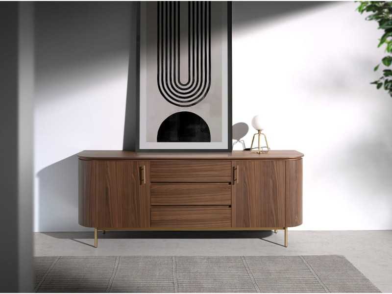 Sideboard in walnut and gold polished steel - MANDRA